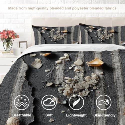 Stripe Remnants Shell Fragments 100% Cotton Duvet Cover Set King Size