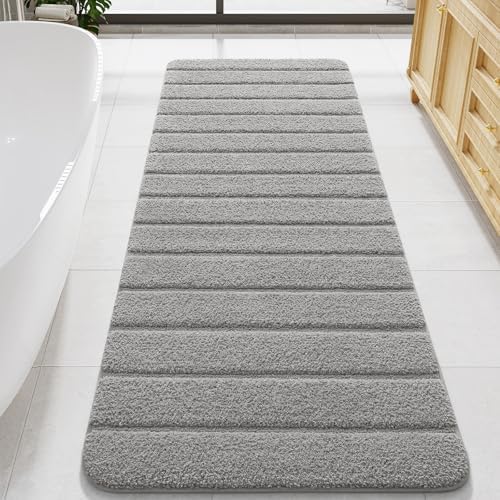 LOCHAS Long Bathroom Rugs Runner, 24" x 60" Bath Mat Non Slip, Grey