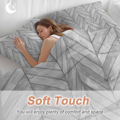 Gray Wood Grain Bedding 3 Piece Duvet Cover Set Queen Size, Retro