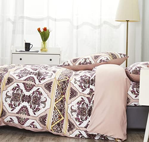 DaDa Bedding Reversible Burgundy Duvet Cover Set, Blush Pink Boho