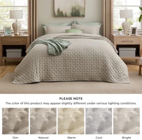 Bedsure King Size Quilt Bedspread, Thin Comforter, Oatmeal Coverlet