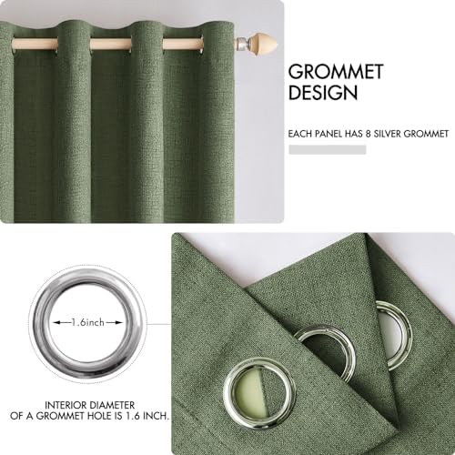 MIULEE 100% Blackout Linen Curtains for Bedroom 52x96 Inches Olive