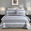 PERHOM 100% Cotton Queen Quilt Set, Bluish Gray Striped Bedding