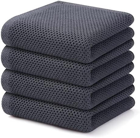 Kitinjoy 100% Cotton Waffle 4-Pack Kitchen Towels, 13" x 28", Dark