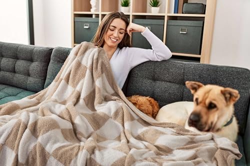 Checkered King Blanket for Couch - Super Soft Knit Bed Blankets,Fluffy