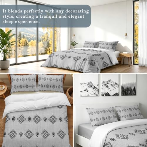 DecorLovee Grey Boho Duvet Cover Set 3 Pieces with Zipper Closure