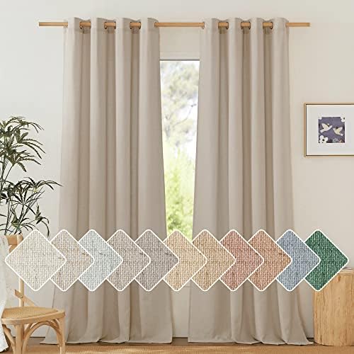 NICETOWN 2 Panles 55" x 96" Grommet Linen Curtains with 2 Panels 42" x