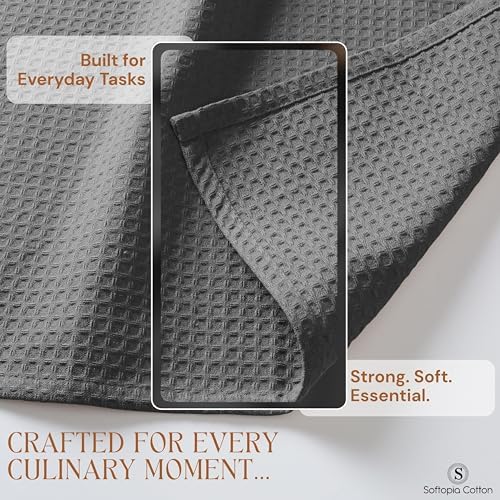Gray Waffle Kitchen Dish Towels, 100% Cotton, Quick Dry, Super