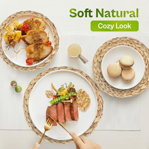 Natural Water Hyacinth Placemats, Handwoven Square Table Mats