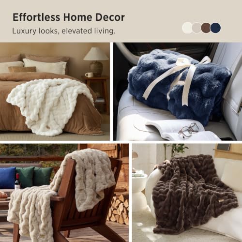 Bedsure Wave Striped Faux Fur Throw Blanket, Beige, 60x80