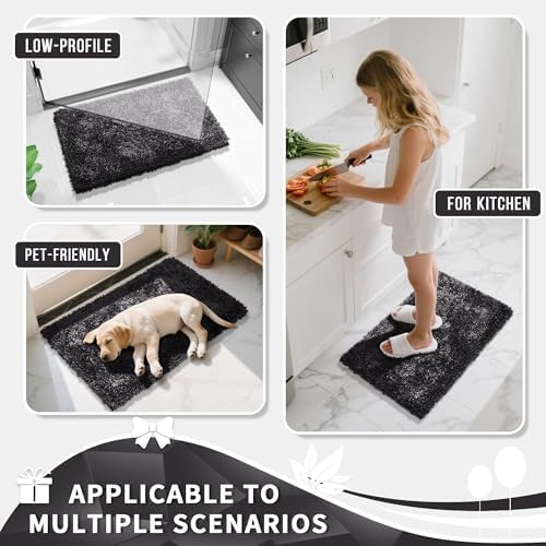 Yimobra Bathroom Rug Set 2 Piece, Luxury Shaggy Bath Mat Set with Non