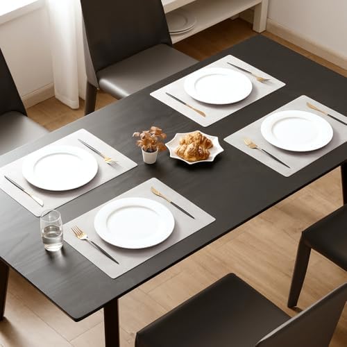 MOSAYT Vinyl Faux Leather Placemats, Set of 6, Light Grey