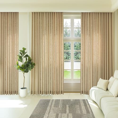 LETAU Long Linen Sand Beige Curtains 108 inches, Pinch Pleated Lined