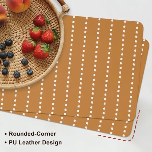 Fall Neutral Brown Faux Leather Placemats Set of 6, 12x18in