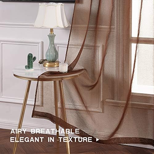 MIULEE Chocolate Brown Sheer Curtains Linen Textured Panels 54X96