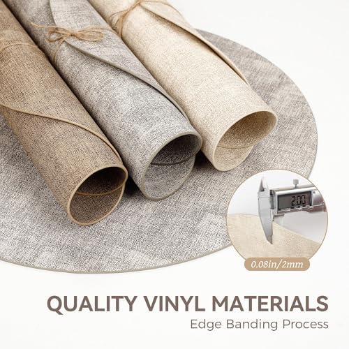 13" Round Placemats Set of 12, Reversible Faux Leather Wipeable Table