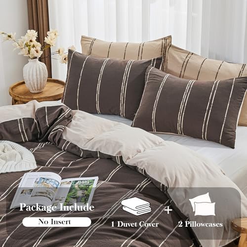 Simple&Opulence 100% Cotton Striped Duvet Cover Set King Size, 3Pcs
