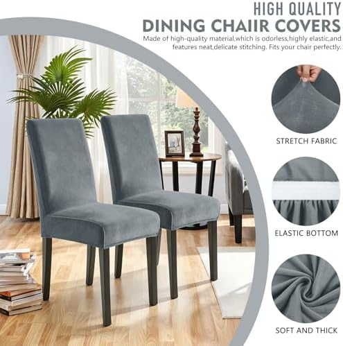 YEMYHOM Real Velvet Dining Chair Covers Set of 4, Stretch Parsons