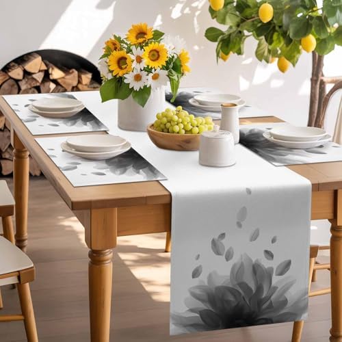 Abstract Gray Flower Texture Placemats Set of 6 Washable Table Mats