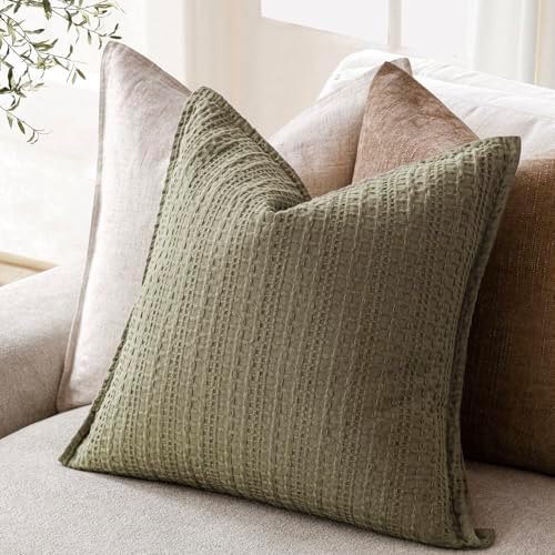 Foindtower Set of 2 Decorative Cotton Waffle Weave Throw Pillow Covers