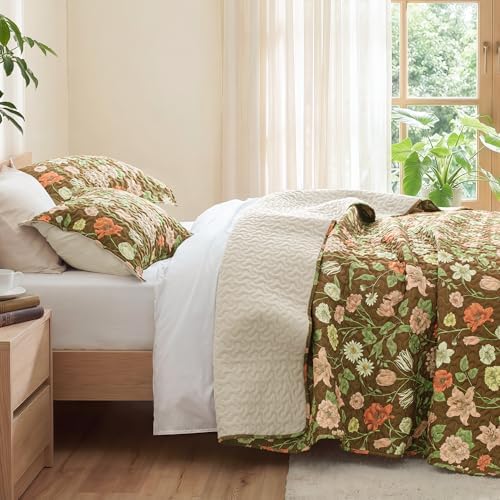 Exclusivo Mezcla Reversible Floral Quilt King Size Brown