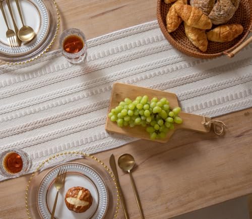 Caflife Light Khaki and Beige Woven Rustic Boho Table Runner 60 Inchs