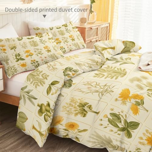 Duvet Cover Queen Size Plant Pattern Reversible Bedding Set, Super