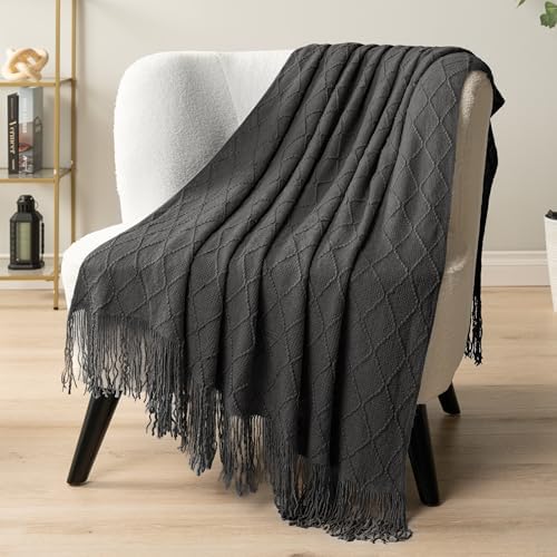 PAVILIA Dark Gray Knit Throw Blanket, Soft Knitted Farmhouse, 50x60