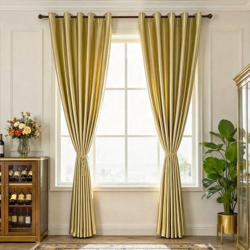 1 Pair Semi-Blackout Gold Curtains for Living Room Bedroom Grommet Top