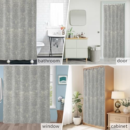 Gray Beige Linen Textured Shower Curtain 84 inches Extra Long Vintage
