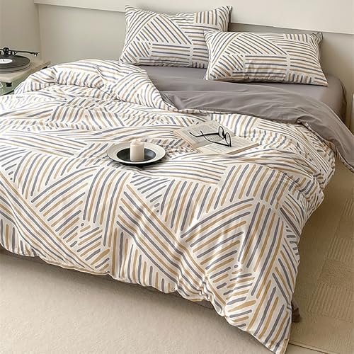 100 Cotton Geometric Print Duvet Cover Set(Gray 5 King