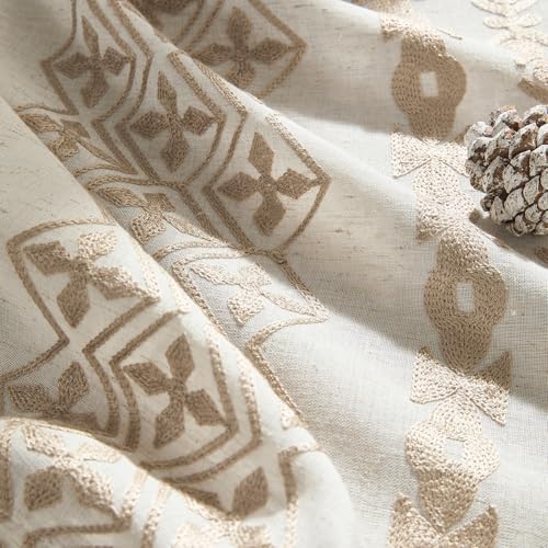 Boho Curtains 63 Inch Length 2 Panels set Linen Sheer Curtains for