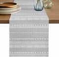 Light Grey Boho Table Runner 108 Inches Long, Rthnic Modern Geometric