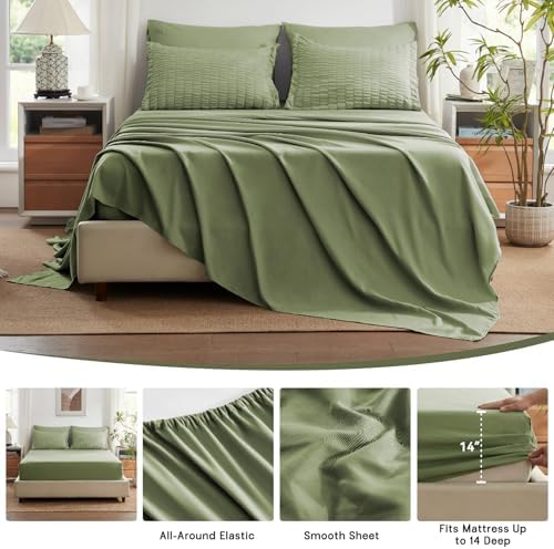 Full Size Comforter Sets 7 Piece, Olive Green Bed in a Bag Full