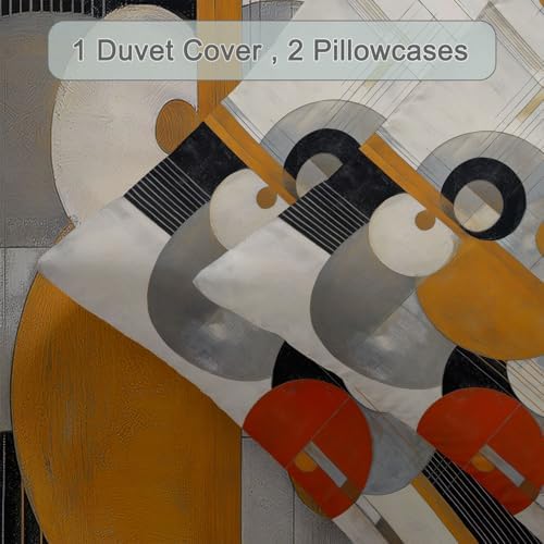 Light Gray Duvet Cover Set Queen Size, Abstract Circle Line Pattern