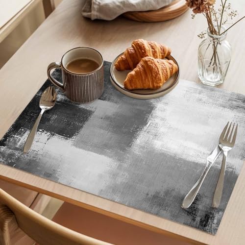 Gray Color Block Placemats Set of 8, Abstract Shabby Washable Heat