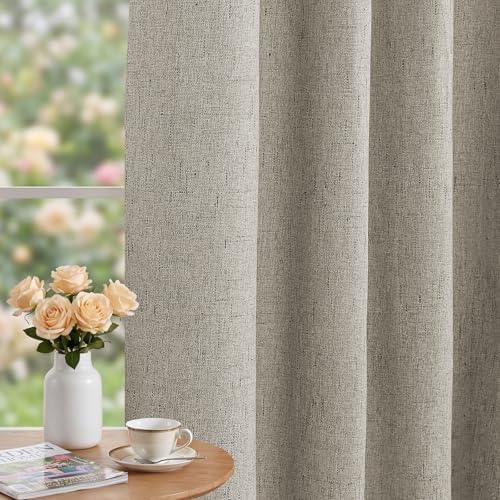 PrinceDeco 100% Blackout Linen Curtains for Bedroom 52x84 Inch