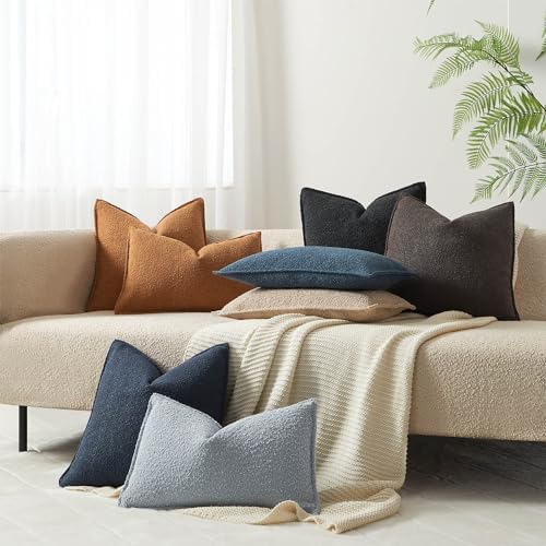Black 18x18 Boucle Textured Throw Pillow Covers Set of 2 for Couch