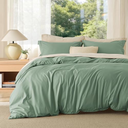 Bedsure Cal King Duvet Cover, Double Brushed Bedding Set, Sage Green