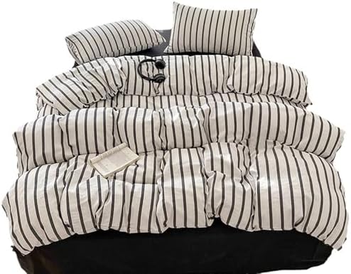 100% Washed Cotton Duvet Cover Set, Simple Striped Cotton Bedding