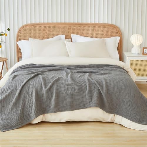 EMME Muslin Cotton Blanket Adults Coverlet,Cal King,Grey 2