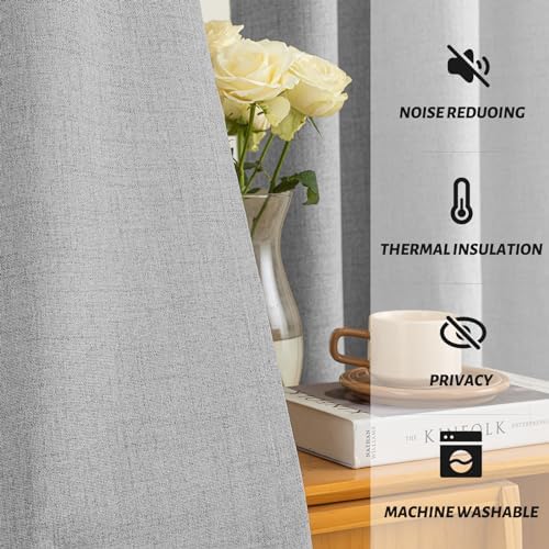 Yakamok Dove Grey Linen Textured Curtains 63 Inches Long for Living