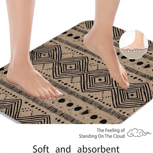 Geometric Bathroom Mat Sets 3 Piece, Rustic Beige Pattern Absorbent