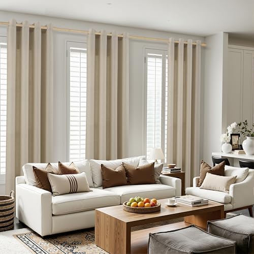 Aersas Linen Curtains 84 Inch Long for Living Room Grommet Taupe