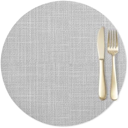 Round Placemats Set of 1, Modern Gray Linen Texture Faux Leather