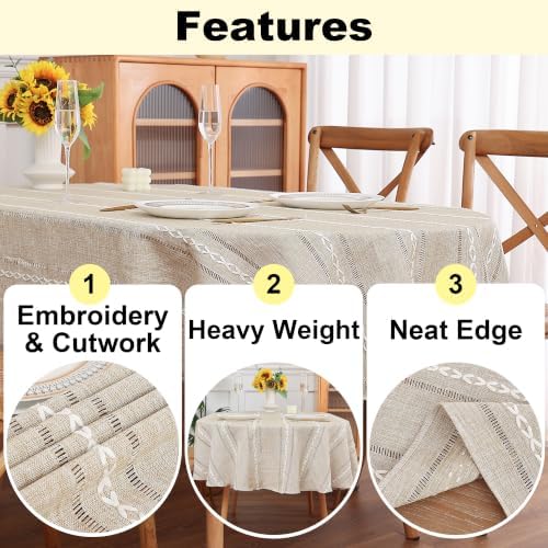 Striped Cotton Linen Oval Tablecloth 84" x 54" Brown