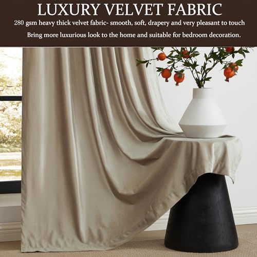 100% Full Blackout Champagne Beige Polyester Velvet Curtains 96 inch
