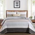 Dinjoy Queen Size Boho Stripe Quilt Set, Grey Brown Lightweight