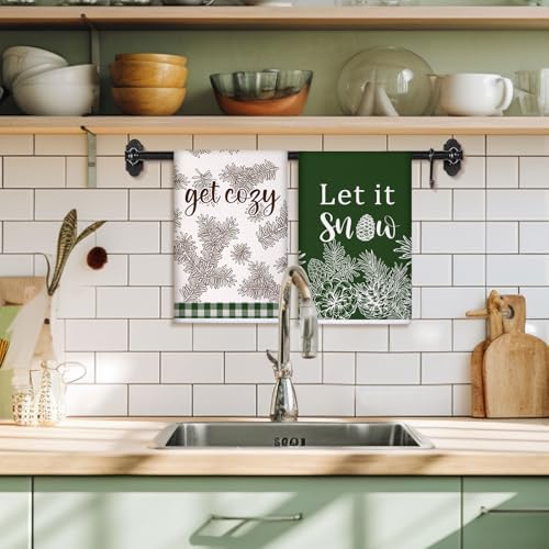 Preboun 6 Pcs Christmas Kitchen Towels Winter Hand Towels Pine Cones