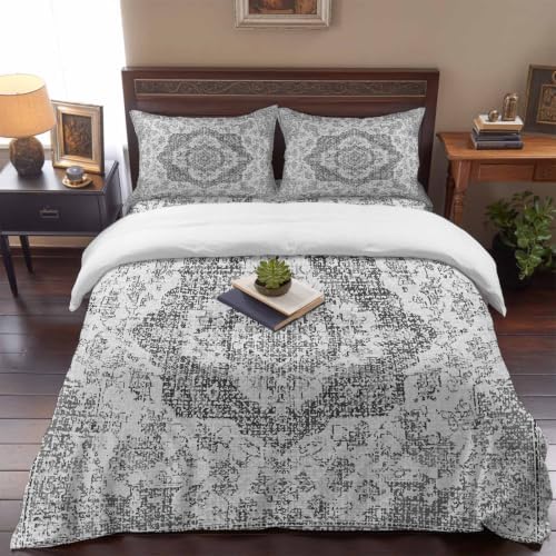 Grey Boho Full Duvet Cover Set - 4 Pcs Comforter Cover Bedding Sets